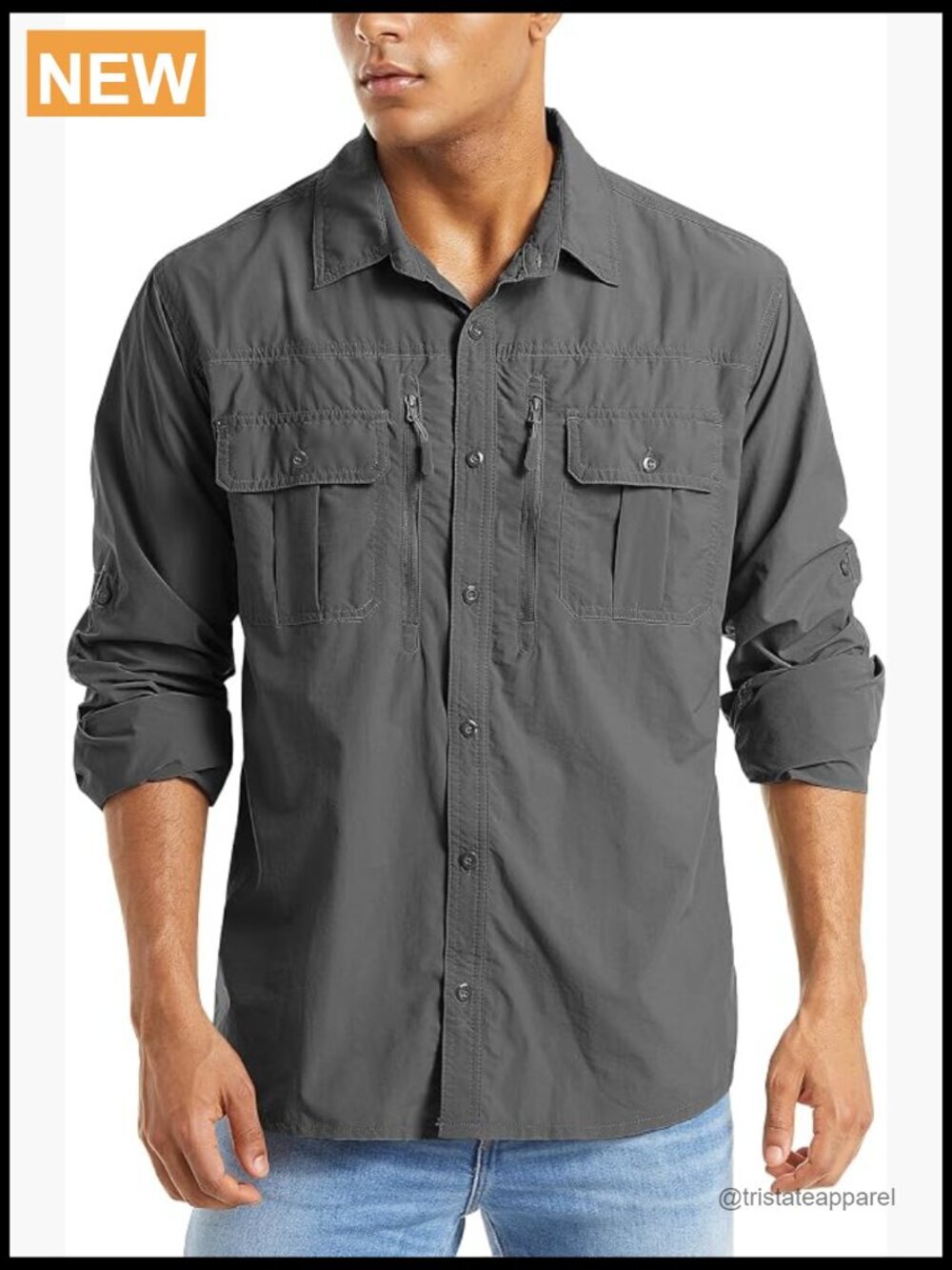 UPF 50+ Sun Protection Shirt, Button Down Long Sleeve for Hiking Fishing